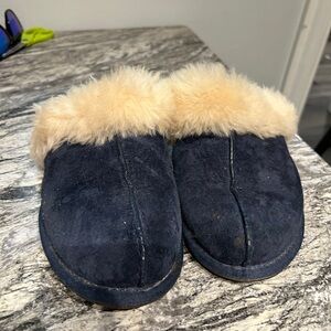 UGG Blue Suede Slippers with Soft Cream Lining indoor/outdoor slippers.